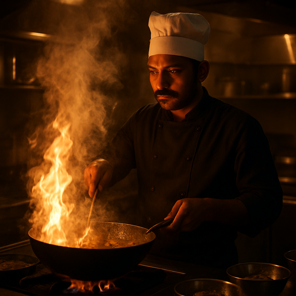 Chef cooking authentic South Indian food